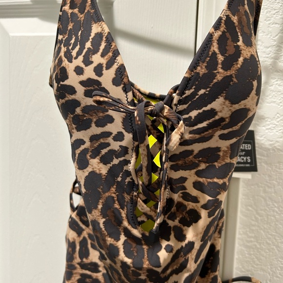 Bar III Beach Cheetah Lace-Up One-Piece Swimsuit - Picture 8 of 8